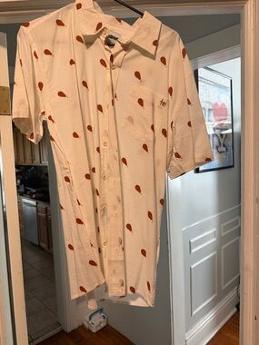 Tipsy Elves Cream Short-Sleeve Button-Up with turkey legs  Print